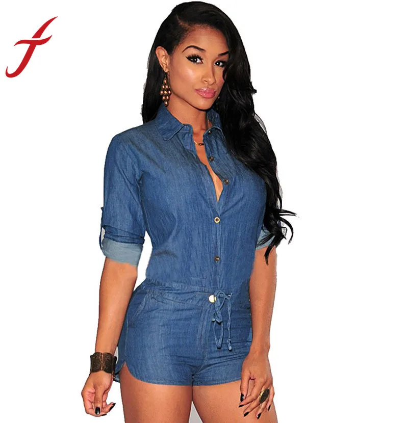 Jeans Jumpsuit Romper 2015 Fashion Women Short Bodycon Denim Jumpsuits ...