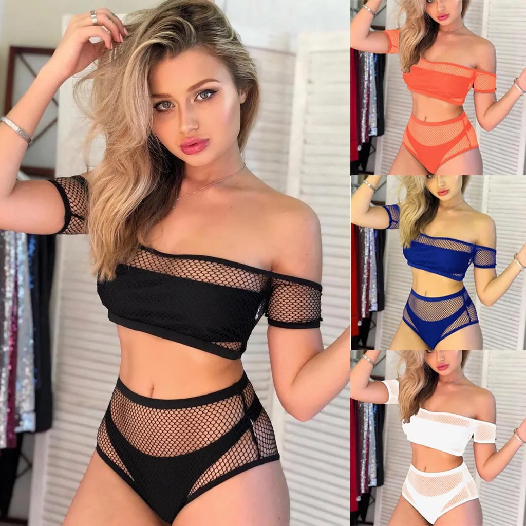 Bikini 2019 Sexy Sexy Women Net Mesh Bikini Push Up Pad Swimwear 