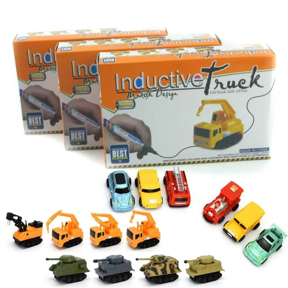 

Inductive Car Diecast Vehicle Magic Pen Toy Tank Truck Excavator Construt Follow Any Line You Draw Toy for Kid Baby Style Random