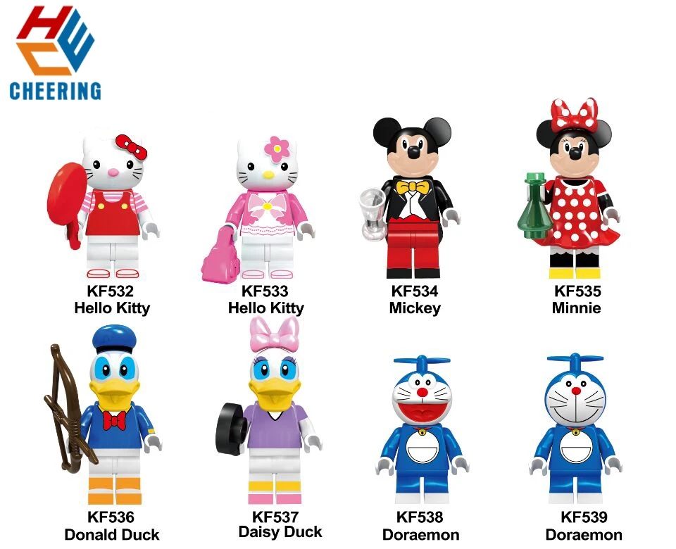 

Single Sale Building Blocks Hello Kitty Mickey Minnie Donald Duck Daisy Doraemon Action Figures Bricks Toys For Children KF6041