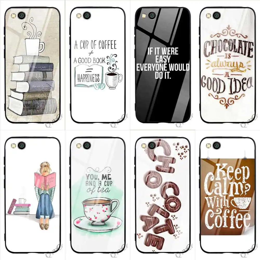 

Protective Coffee Postcard Tempered Glass Phone Cover for Xiaomi Redmi Note 7 Case A1 A2 Mi 8 9 F1 Lite 4X 6A 5 7 Pro Cases Skin