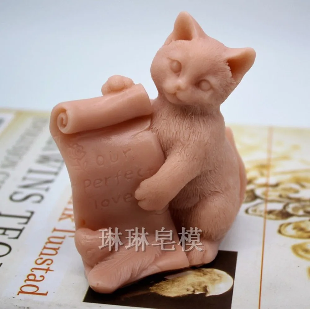 Grainrain Handcrafted 3D Cat Rose Soap Mold Silicone Candle Wax Resin Mould Handmade Mold 