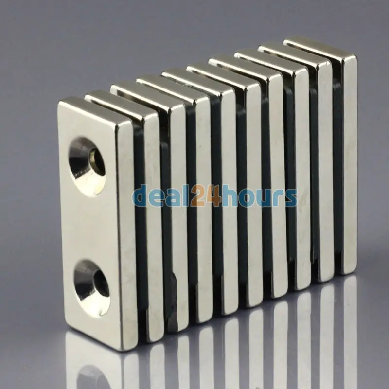 

10pcs Big N50 Super Strong Block Cuboid Neodymium Magnets 50 x 20 x 5 mm 2 Countersunk Hole 5mm Rare Earth OMO Magnetics!