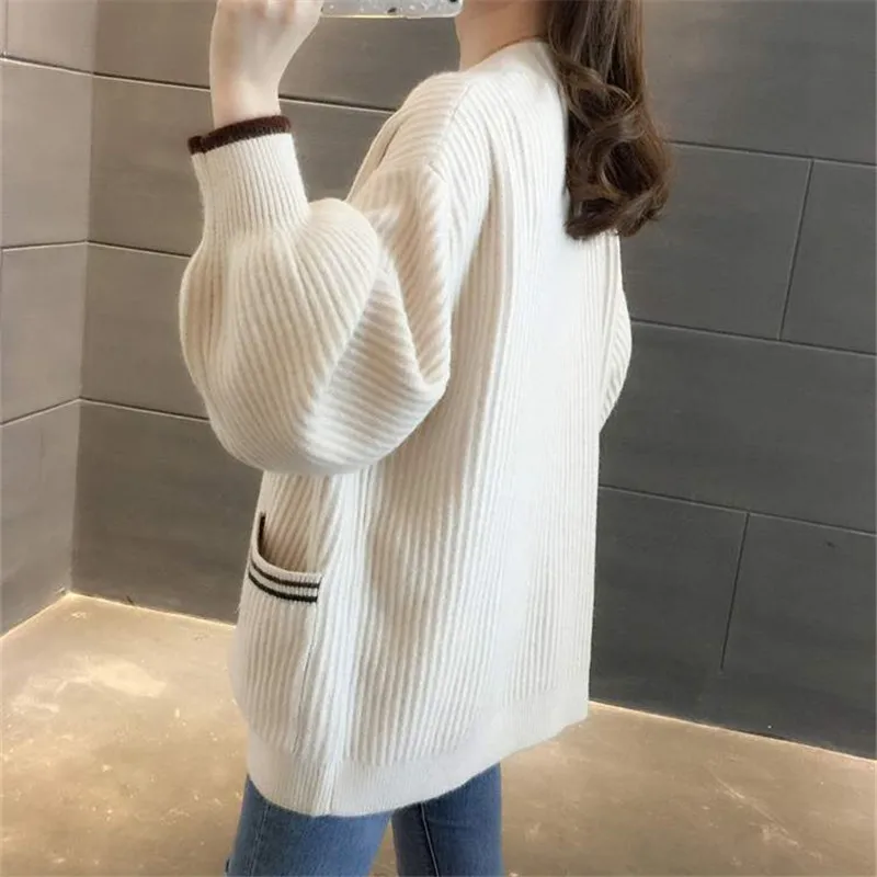 Океанlove теплый кардиган-пальто Женские однотонные карманы Chaqueta Mujer однобортный v-образный вырез Повседневный женский свитер 12489