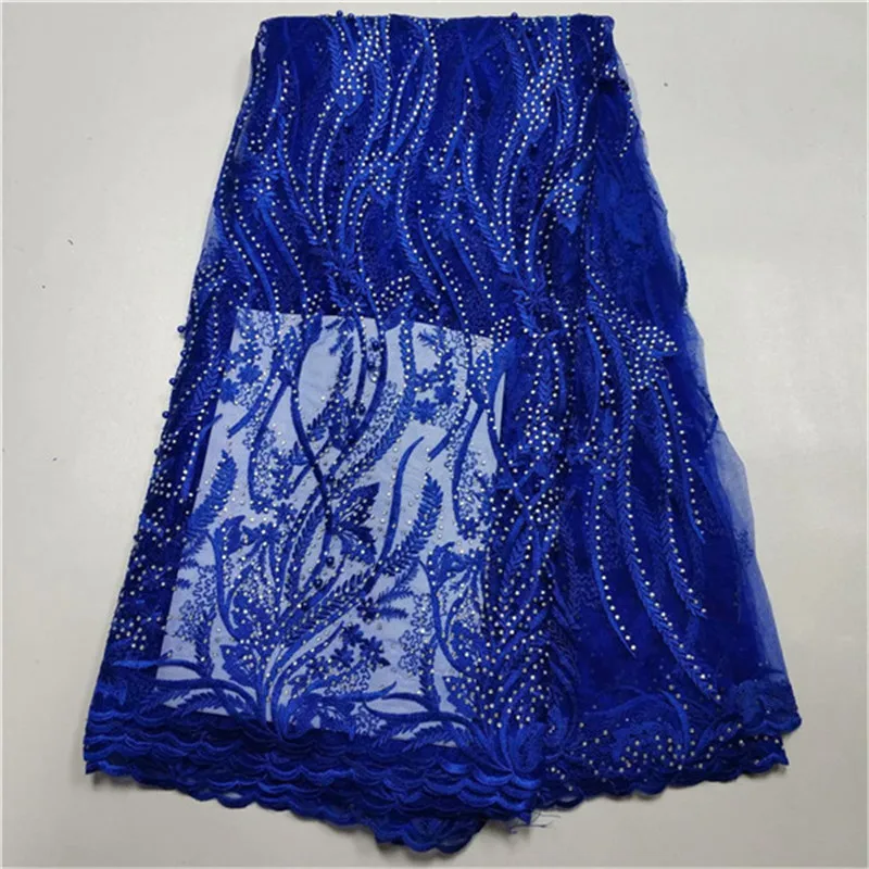 2019 New Design African Lace Fabrics Blue Color Nice French Net Embroidery Stones Tulle Fabric For Nigerian Party Dress | Дом и сад