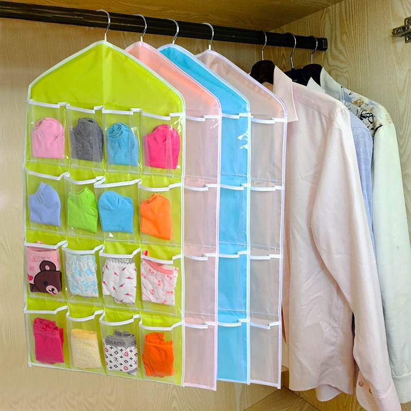 

Transparent Sorting Storage Bag 16 Pockets Hanging bag Socks Wall Mounted Wardrobe Hanging Organizer Socks Underwear Closet Bag