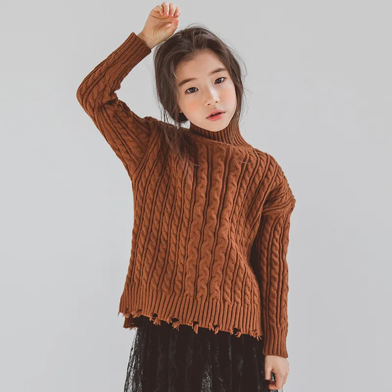 3-15Yrs Girls Sweaters Turtleneck Solid Baby Kids Sweaters Soft Warm Long Sleeve Cotton Winter Sweaters for Teens Girl CA476
