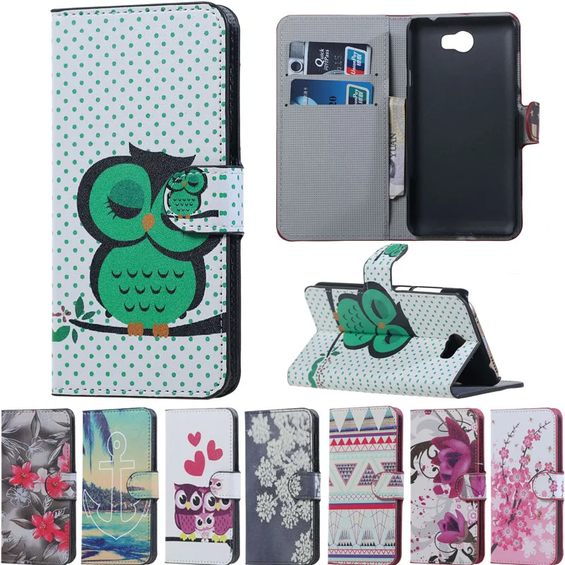 Откидной кожаный чехол для (Huawei Y6 II Compact) Задняя крышка Сова магнитная пряжка