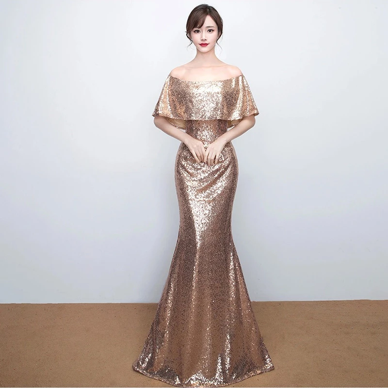 full length gold sequin dress