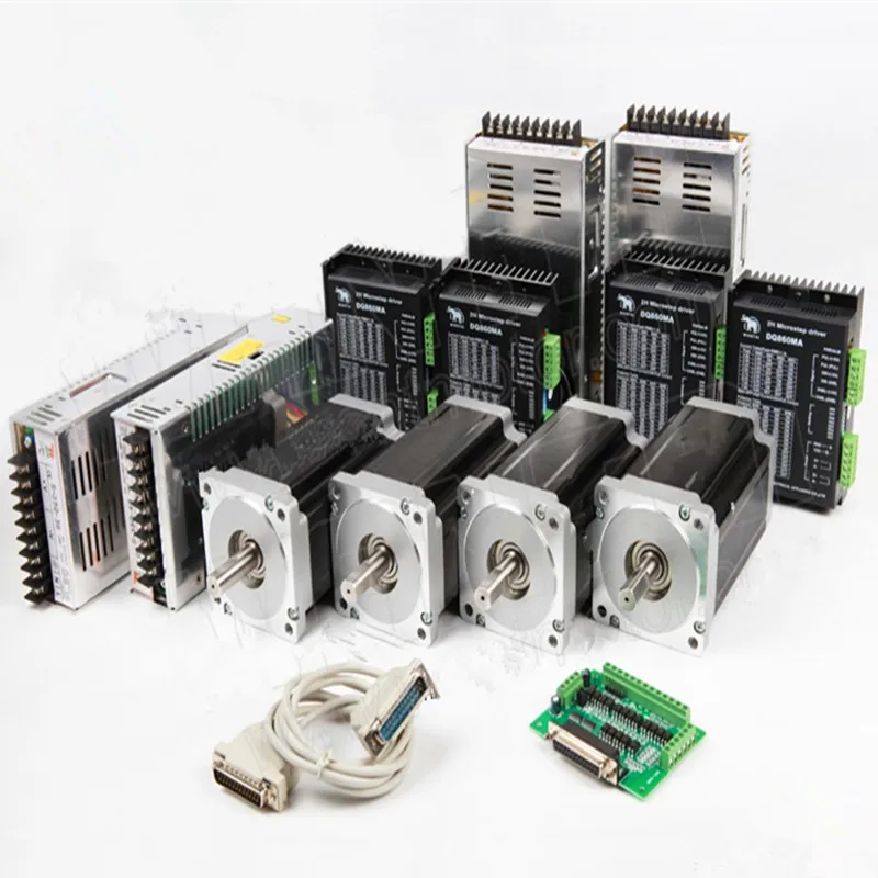

4 Axis Nema34 Stepper Motor 85BYGH450D-008 1090oz-in CNC Kit&Driver+4 pcs power supply350w 60v