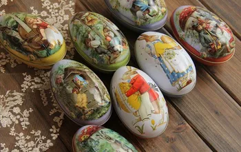 

100pcs big size Easter Egg Tin Box mixed pattern wedding candy box Storage case Wholesale