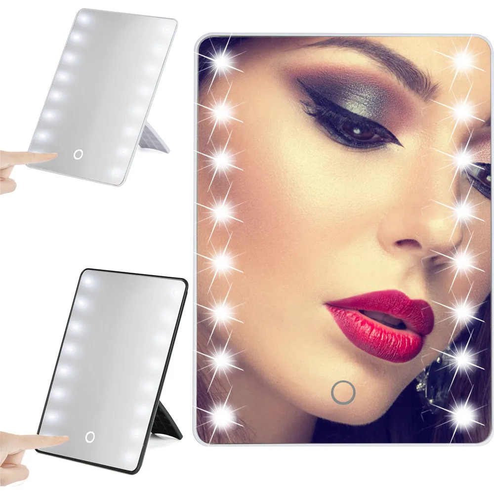 

Makeup Mirror with 16 LEDs Cosmetic Mirror with Touch Dimmer Switch Battery Operated Stand for Tabletop Bathroom Bedroom Travel