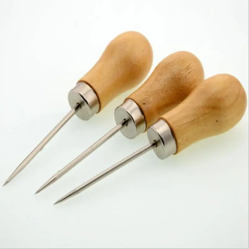 5pcs/lot Wooden Handle Awl Positioning Drill Tools Leather Hole Puncher