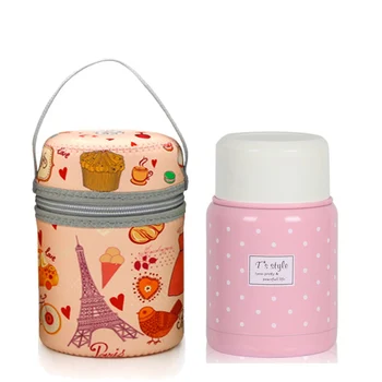 

New pink thermos food container inox folding spoon cute flask easy bring bag kids lunch box stainless steel bento thermo