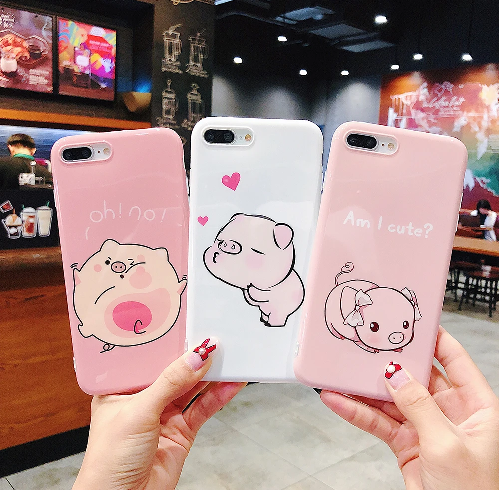 Ascromy For iPhone XS Max Case Pink Cartoon Pig Tempered Glass Silicone TPU Back Cover For iPhone XR X 7 8 Plus 6 6S Accessories (9)
