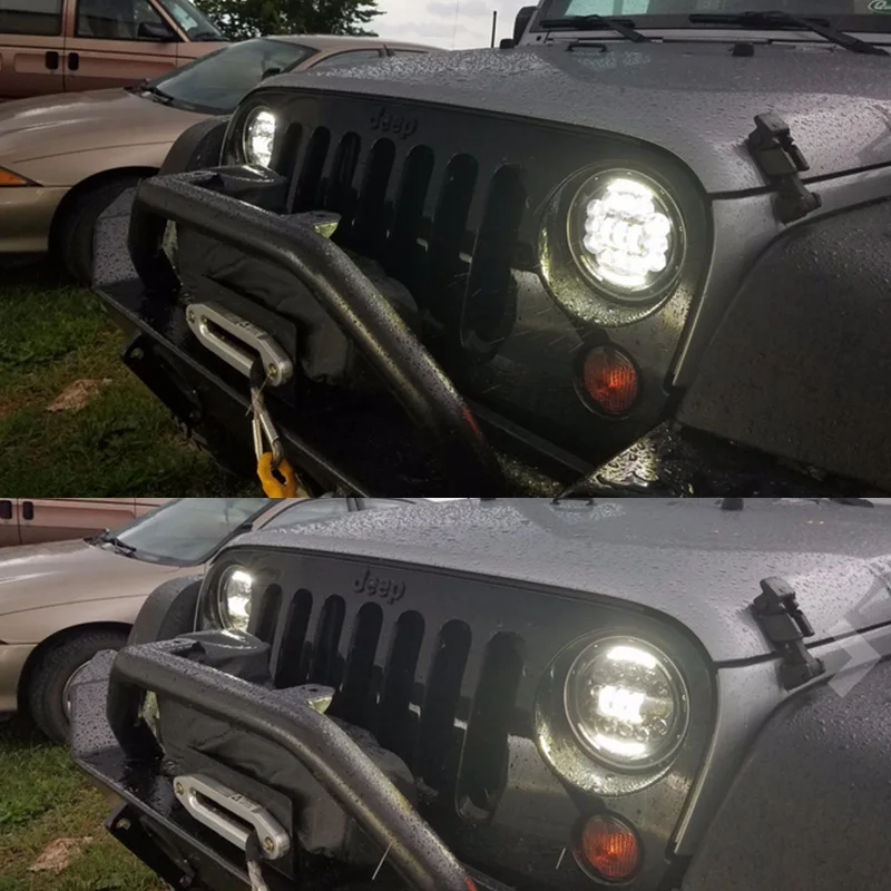 FADUIES  7 40W Motorcycle LED Headlight Angle Eyes with Amber Signal For Harley Davidson Jeep Wrangler Models with 7 headlight (8)