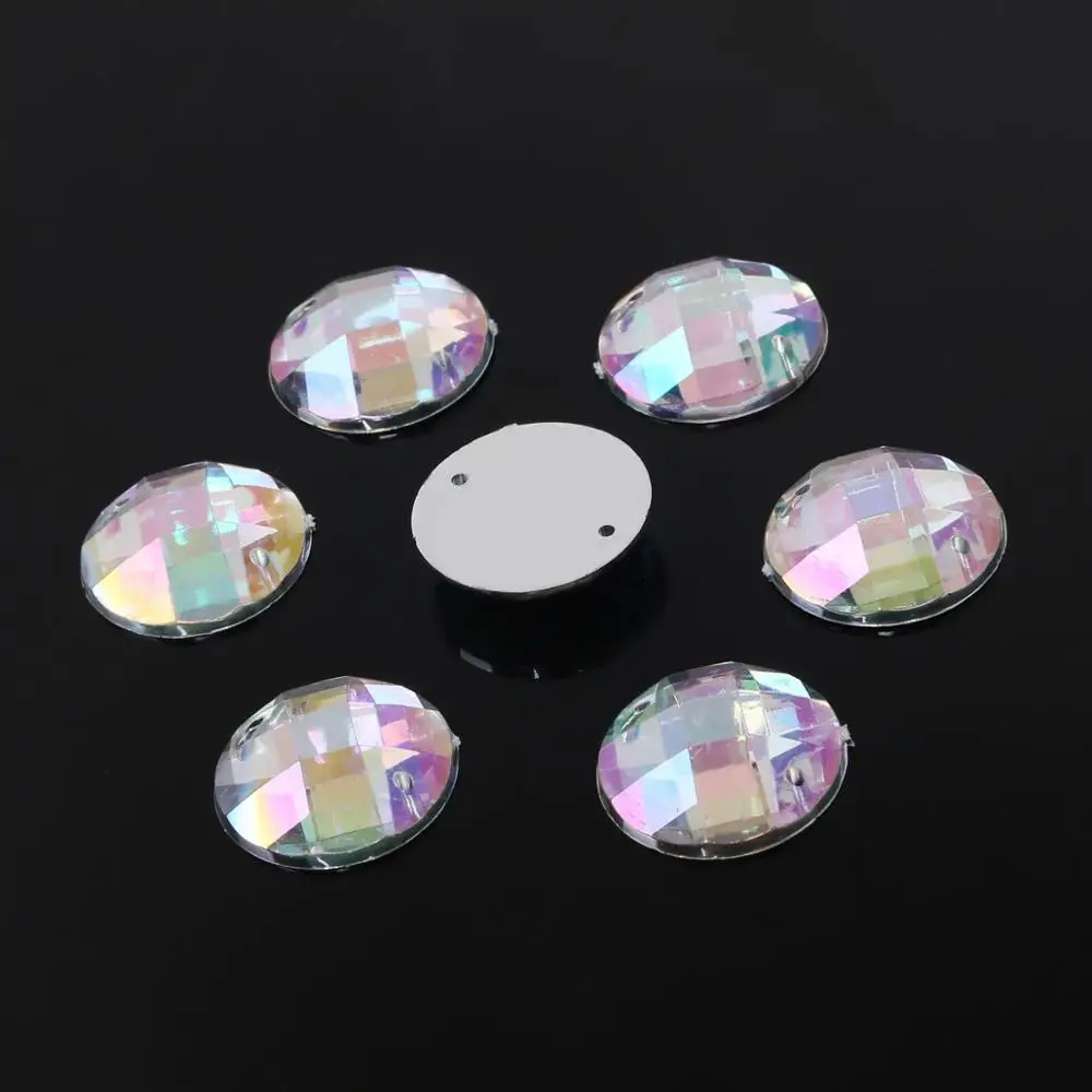 8-20MM Shine Acrylic Round Rhinestone Flat-back White Clear Double Hole Garment Beads for Handmade Clothing Sewing Accessories