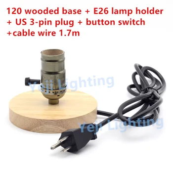 

Free shipping Edison retro lamp holder wooden base E26 E27 lamp holder with US 3 pins plug button switch Lighting Accessories