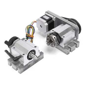 

CNC Router Rotational Rotary A xis A-axis 4th-axis 3-Jaw 80mm & Tail stock Stepper Motor for Engraving Machine Accessory