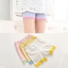 Летнее платье корейские новые однотонные хлопковые кружевные шорты для девочек детские безопасные штаны