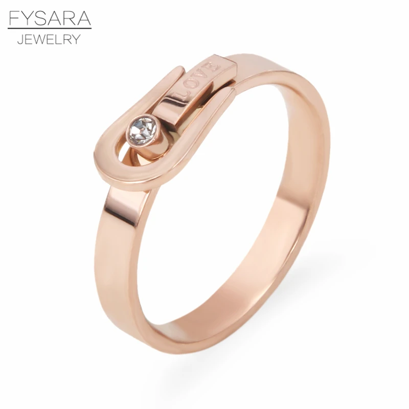 

FYSARA Stainless Steel AAA Crystal Love Belt Buckle Ring For Women Luxury Female Finger Rings Couple Engagement Party Jewelry