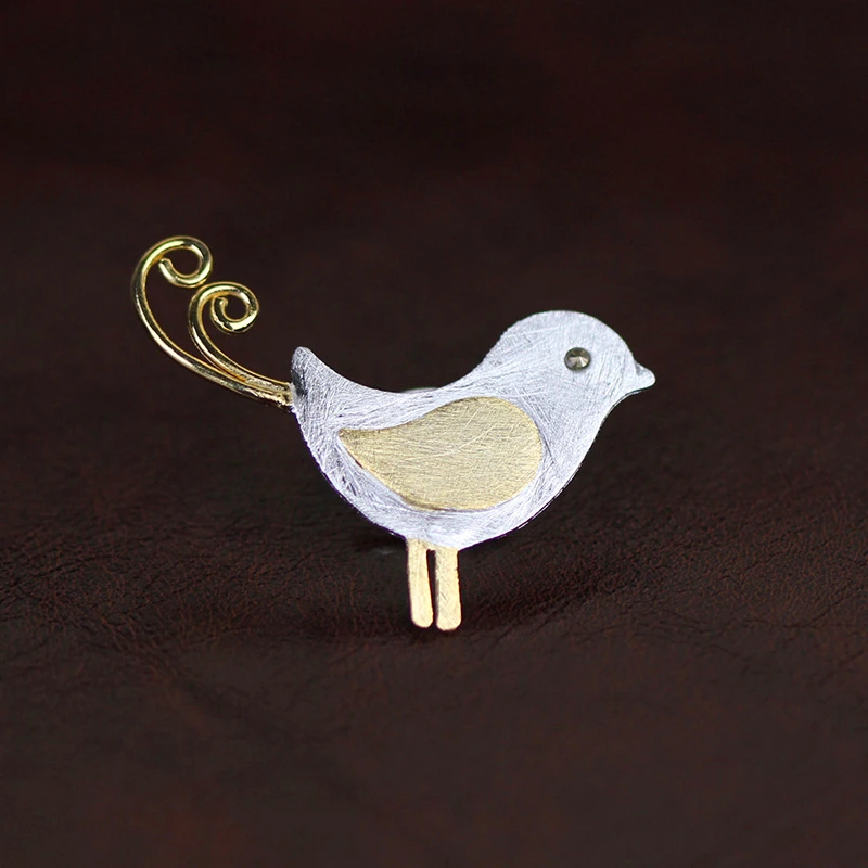 Lotus Fun Real 925 Sterling Silver Designer Handmade Fine Jewelry Adorable Little Jay Bird Brooches Pin Badge Broche For Women-1