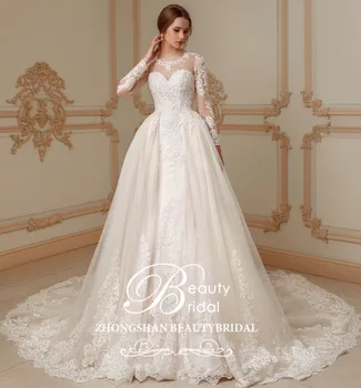 شراءالفاخرة الأميرة قطار طويل فستان الزفاف 2019 زائد حجم الكرة ثوب الزفاف فساتين Vestidos دي Noiva رداء دي خطاباتخطابهزوجات كامل SP002