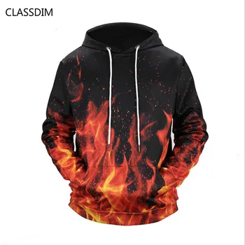 

NEW Men's 3D Flame Printing Hooded Sweatshirts Men Spring Autumn Outwear Pullovers Hip Hop Style Loose Hoodies Size 3XL
