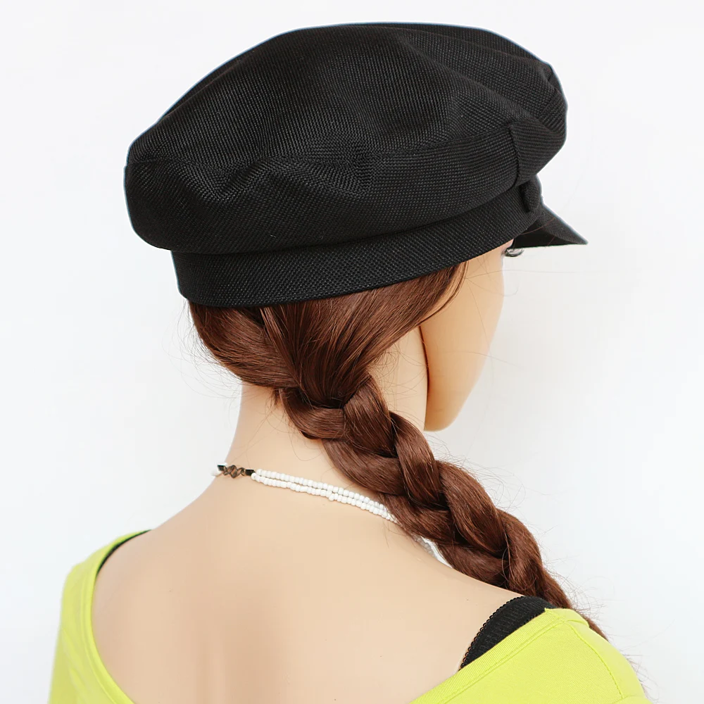 Летняя мужская глянцевая черная льняная военная шляпа для женщин, дышащая винтажная Повседневная стильная крышка для кормления 55 см 57 см 59 см S391
