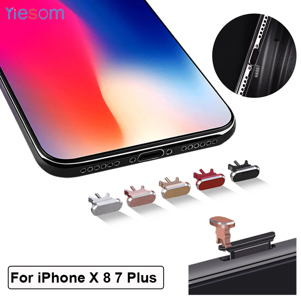 

YIESOM 2 IN 1 Metal Aluminum Anti Dust Plug + Sim Card Tray Pin Mobile Phone Charger Port Plug For iPhone X XR XS Max 8 7 Plus
