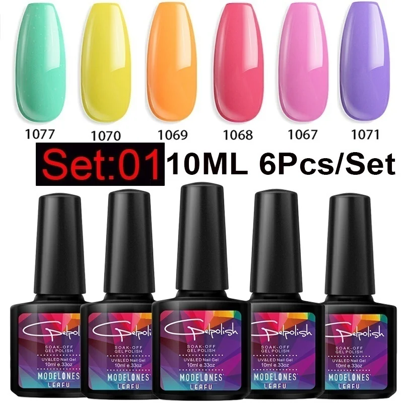 

Modelones 6Pcs/Lot Shiny Color Gel Polish Nail Art Soak Off Nail Varnish Lacquer Semi Permanent Led Gel Nail Enamel Polish
