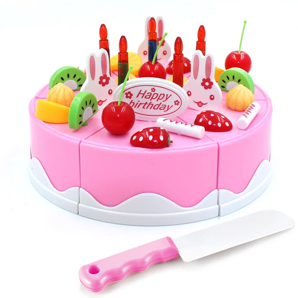 Детские игрушки для резки фруктов, овощей, торта, ролевые игры, кухонные игрушки, миниатюрная еда для кукол, имитационный кухонный набор, инструменты для детей - Цвет: 37pcs pink