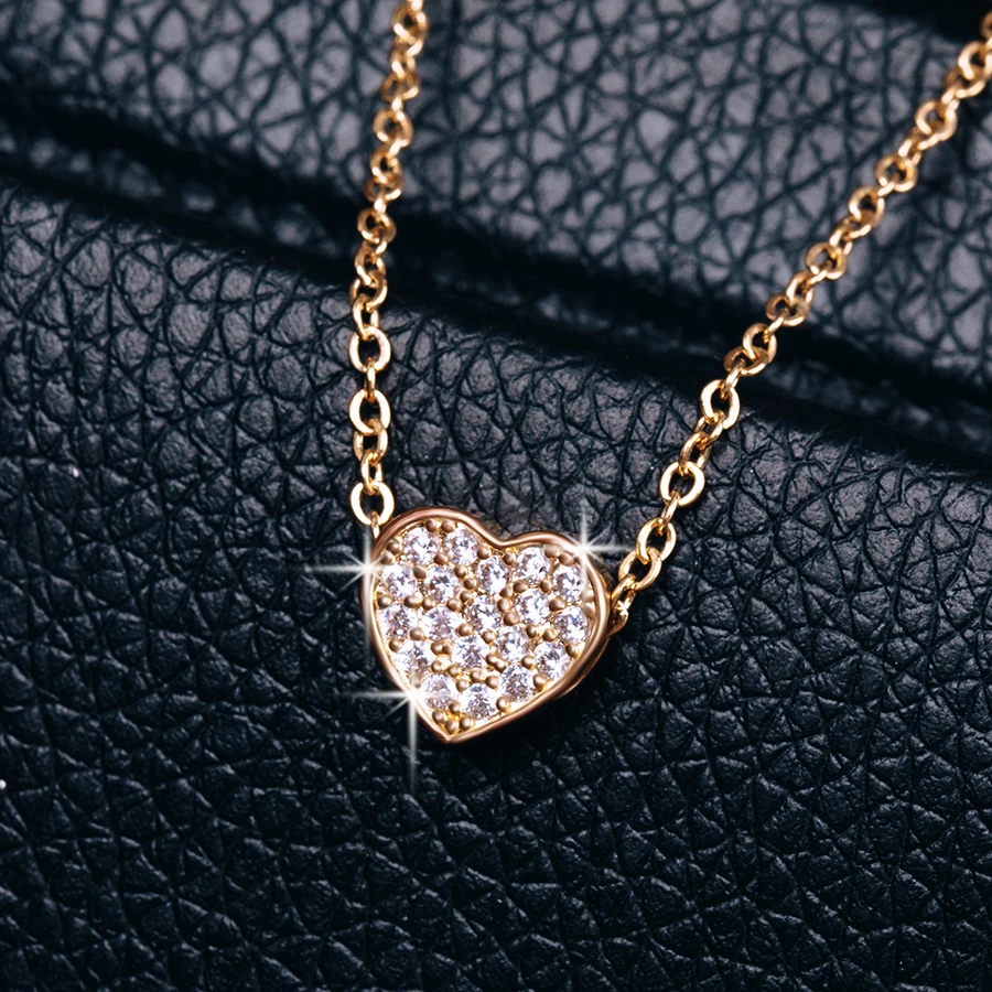 

New Crystal Tiny Heart Pendant Necklace Rose Gold Zircon Delicate Chain Necklace Trendy Choke Jewellery For Women Girls Gifts