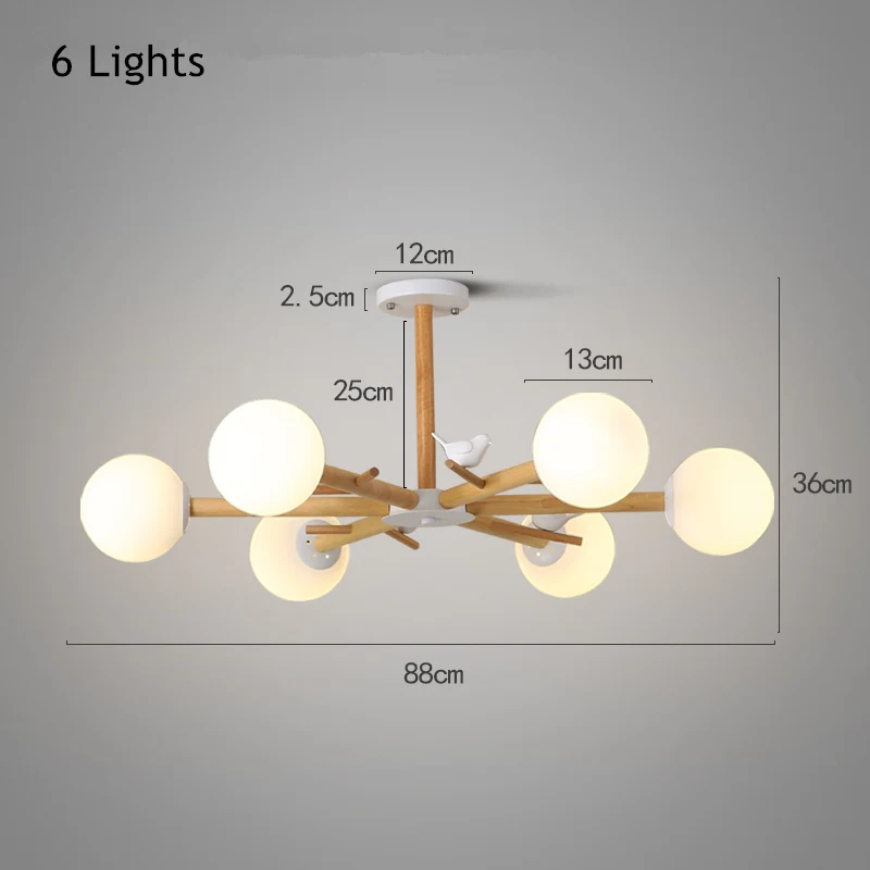 TRAZOS скандинавские стеклянные деревянные люстры для гостиной кафе промышленный блеск plafonnier Минималистичная Люстра для спальни освещение - Lampshade Color: 6 lights