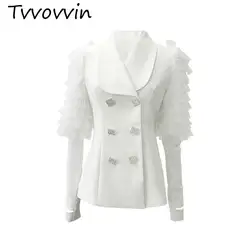 TVVOVVIN Женское пальто нерегулярный сетчатый костюм с вышивкой женские Алмазные Свободные повседневные дикие белые женские пальто 2019 модные