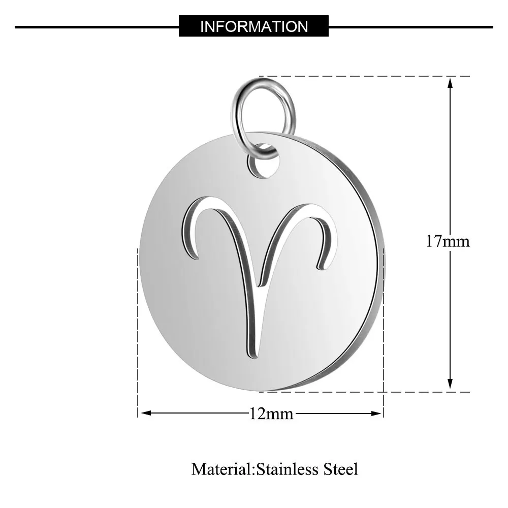 5 шт./лот 316L нержавеющая сталь серебро, золото, розовое золото 12 зодиака Шарм круглый круг Монета диск 12 знаков подвеска созвездия ремесла