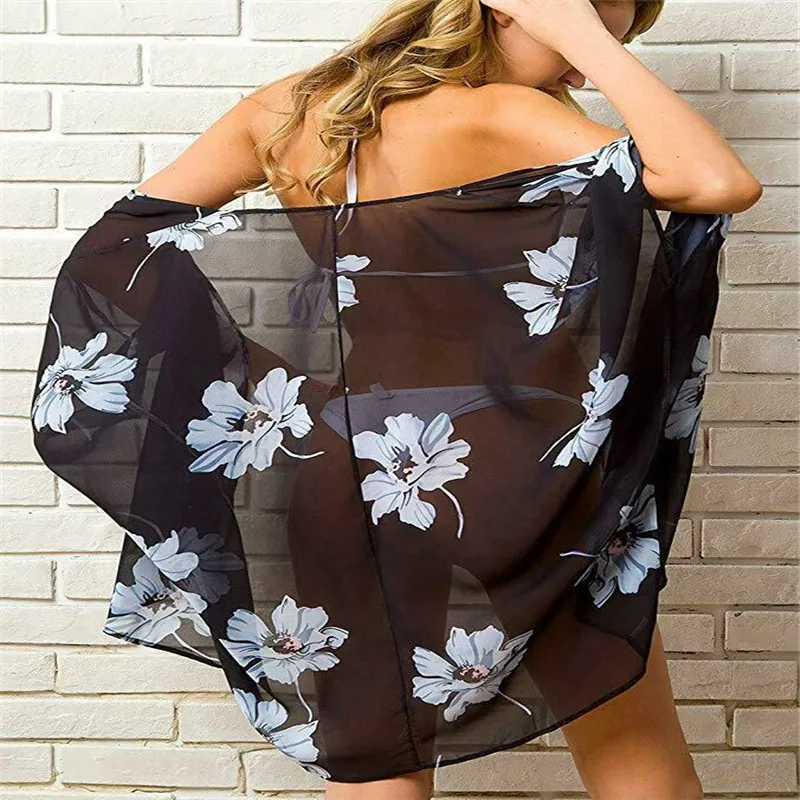 Womens Kimono Blouse Coat Boho Floral Cardigan Bathing Jacket Tops Beach Bikini Cover Up Beach