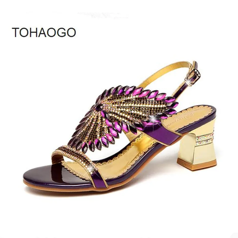 

Summer new rhinestone sandals women Fashion sexy high heel crystal women's shoes Gold, purple, blue sweet women's sandals