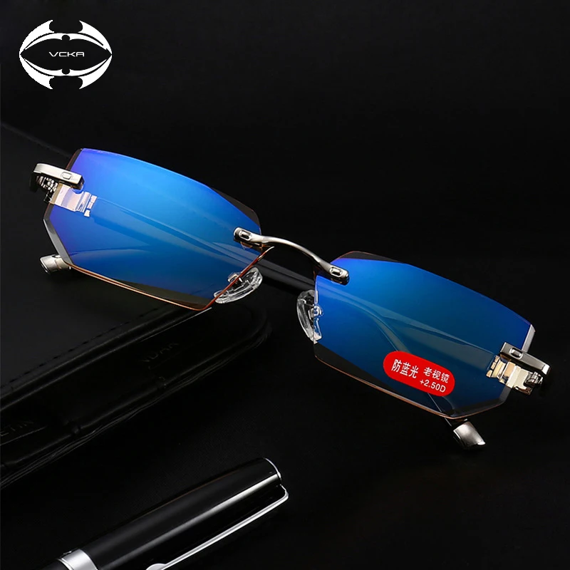 VCKA Fashionable Ultralight Rimless Reading Glasses Yellow Lens Anti-Blu-Ray Computer Glasses Presbyopia Glasses+1.0 to +4.0