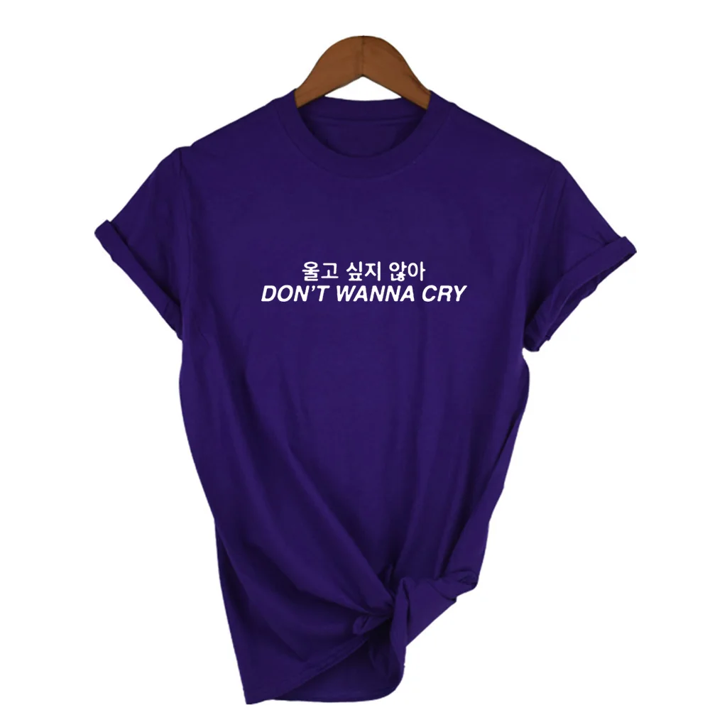 Kpop, Корейская футболка с надписью Don't Want Cry, уличная мода, женские футболки с буквенным принтом, летние хипстерские футболки Tumblr Grunge, наряд