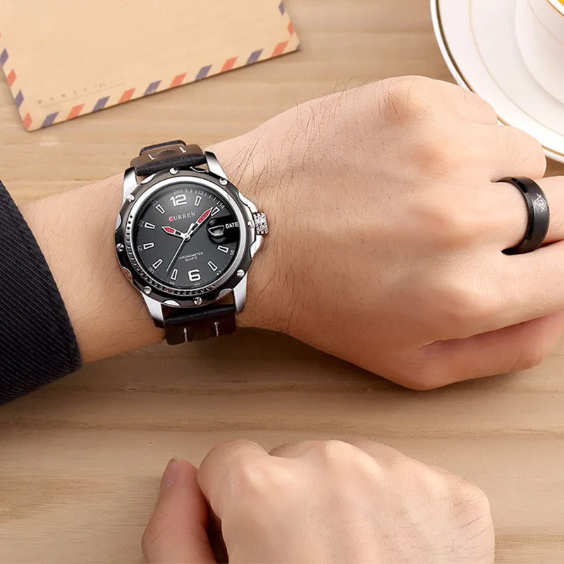 CURREN Watches Men Fashion Casual Quartz Display Date Clock Leather Strap Man Sports Wristwatch Waterproof Male Clock 