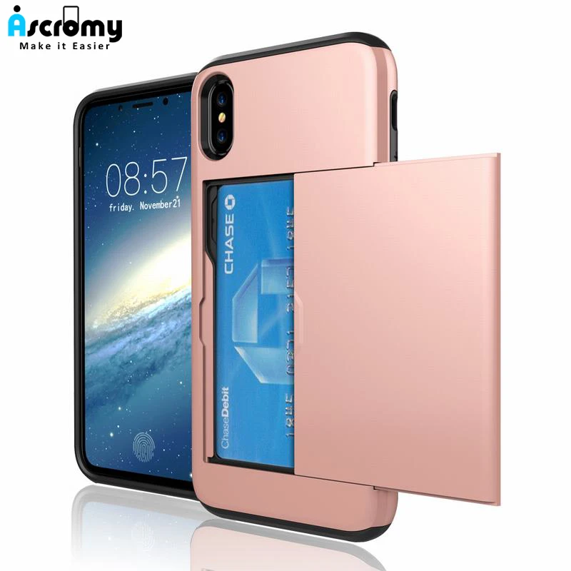 Ascromy для iPhone X чехол-кошелек держатель карт Жесткий Чехол сверхмощный двойной