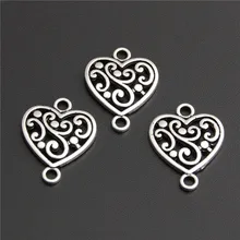 40 pçs liga de zinco forma do coração com conector de flor encantos diy jóias descobertas acessórios atacado a2744