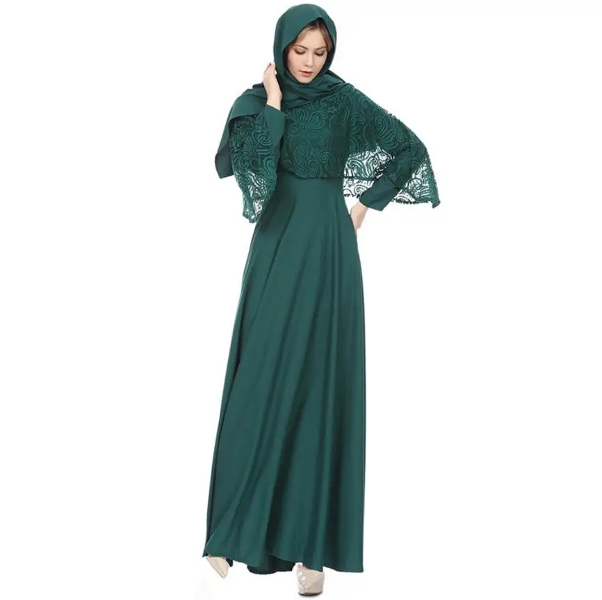 2018 Fashion Muslim Adult fake two pieces lace Robe 