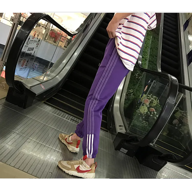 Тренд-сеттер, весенние повседневные длинные штаны, женские фиолетовые шаровары Harakuju, штаны для студентов с эластичной талией