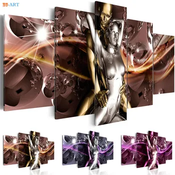 

Metal Ball Prints Painting Canvas 5 Pieces Couple Poster Modern Metallic Abstract Wall Art Modular Pictures Bedroom Home Decor