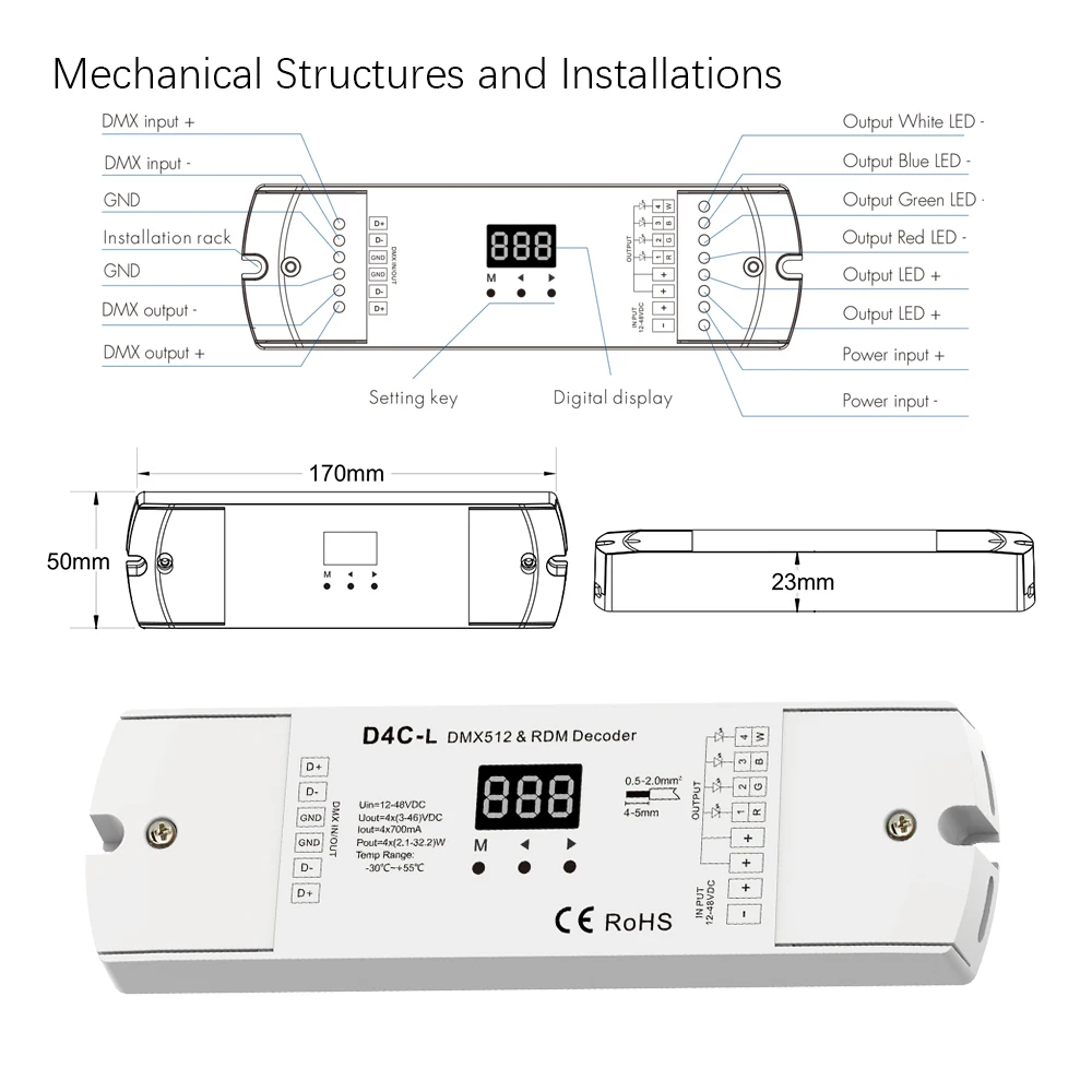 4 канальный PWM текущий приемник DMX512 декодер светодиодный контроллер dmx драйвер