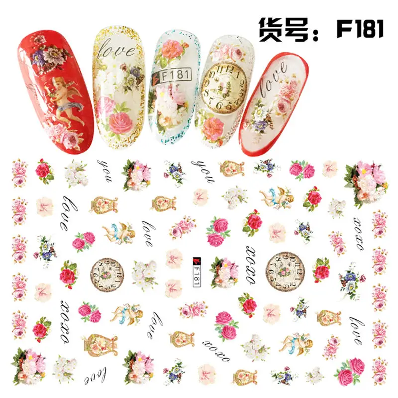 1 Sheet Pink Plum/Garden Flowers/Dande 3D Embossed Nail Sticker Flower Adhesive DIY Manicure Slider Nail Art Tips