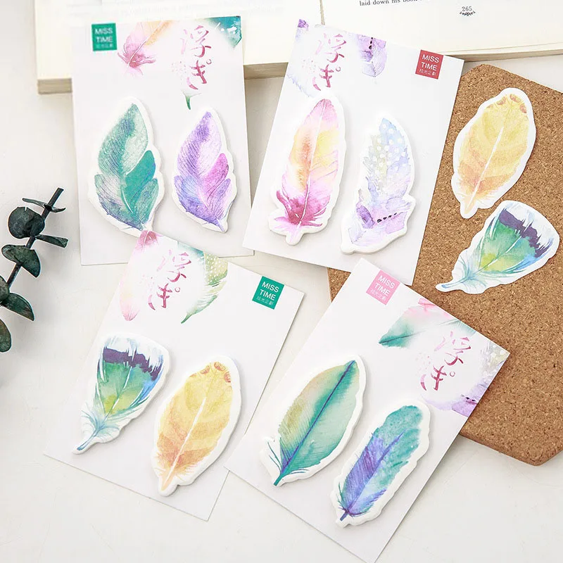 

New Cute Kawaii Feather Sticky Notes Memo Pad Note For Kids Stationery Gift Korean Stationery Student