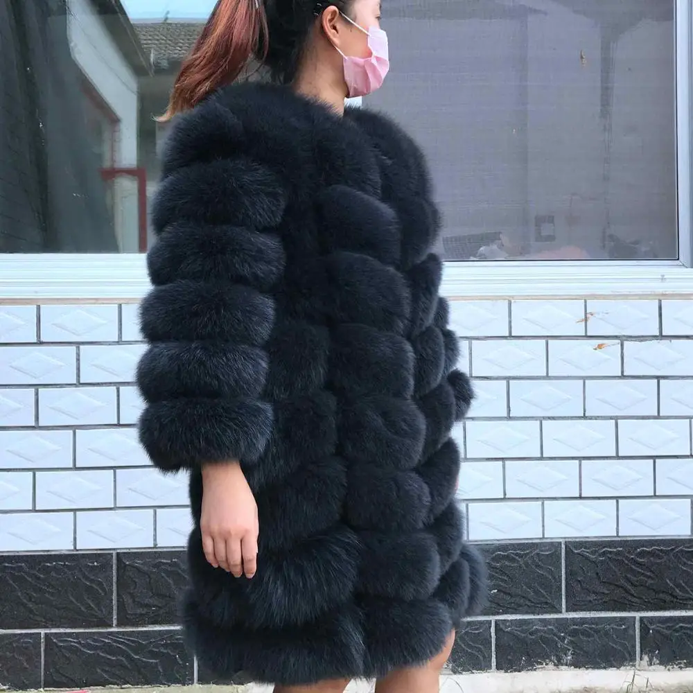 Женское пальто из натурального меха, Длинный жилет из натурального Лисьего меха, модный стиль, натуральный мех, женский зимний теплый роскошный жилет, пальто - Цвет: Dark grey